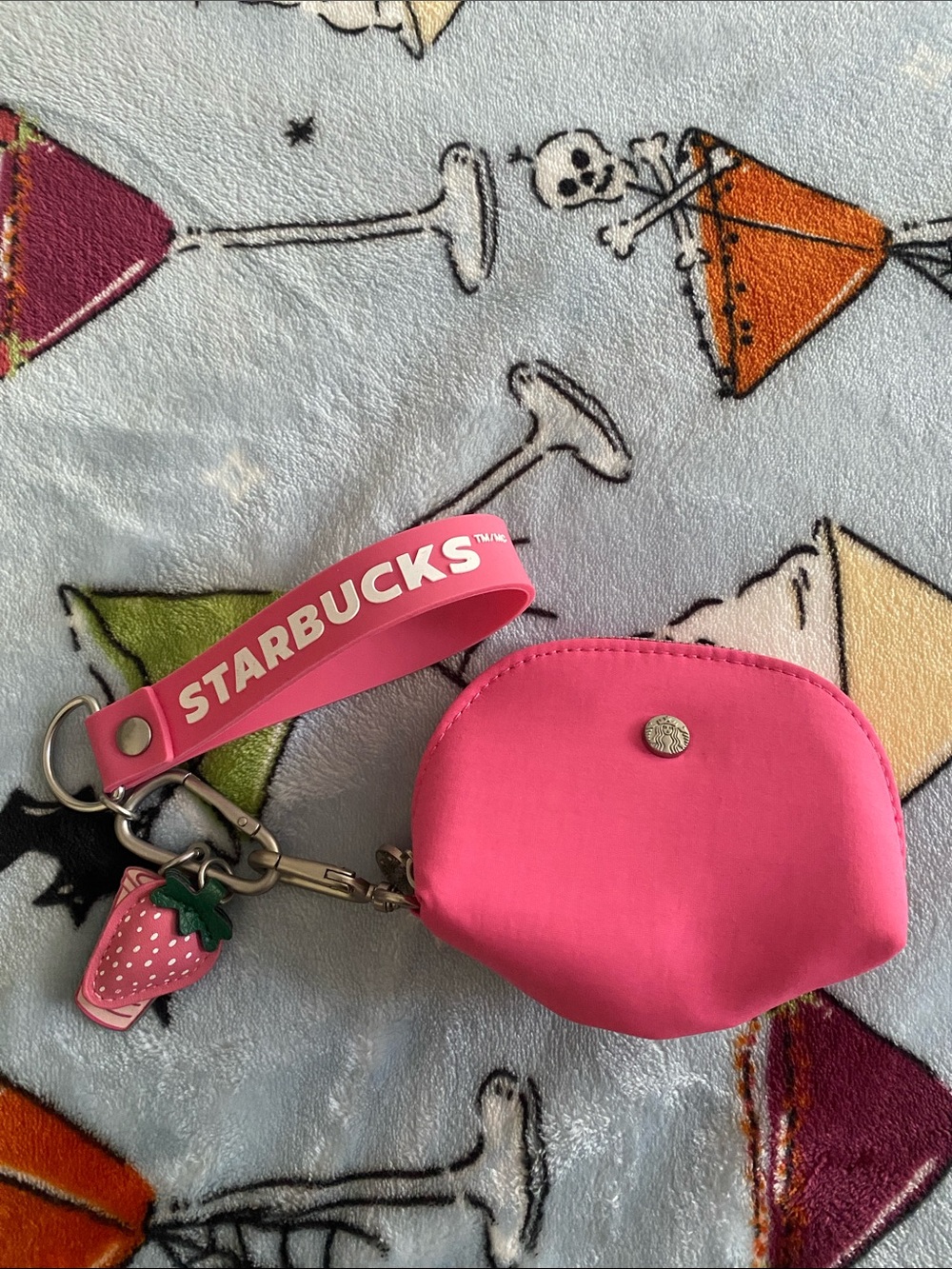 Starbucks Pink Coin Pouch with Strawberry Charm and Wrist Strap